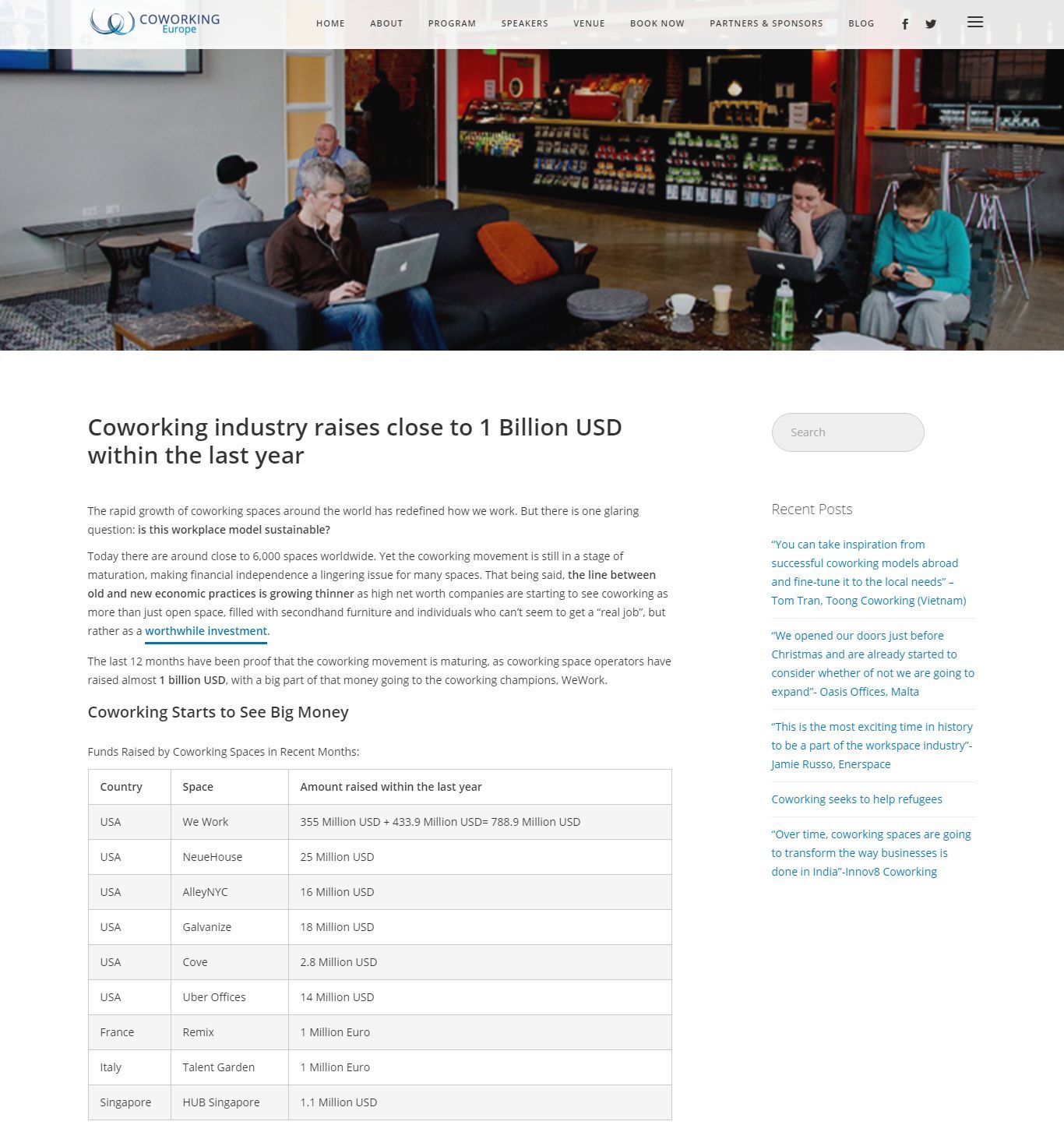 Pdf: Coworking industry raises close to 1 Billion USD within the last year - Stonehard